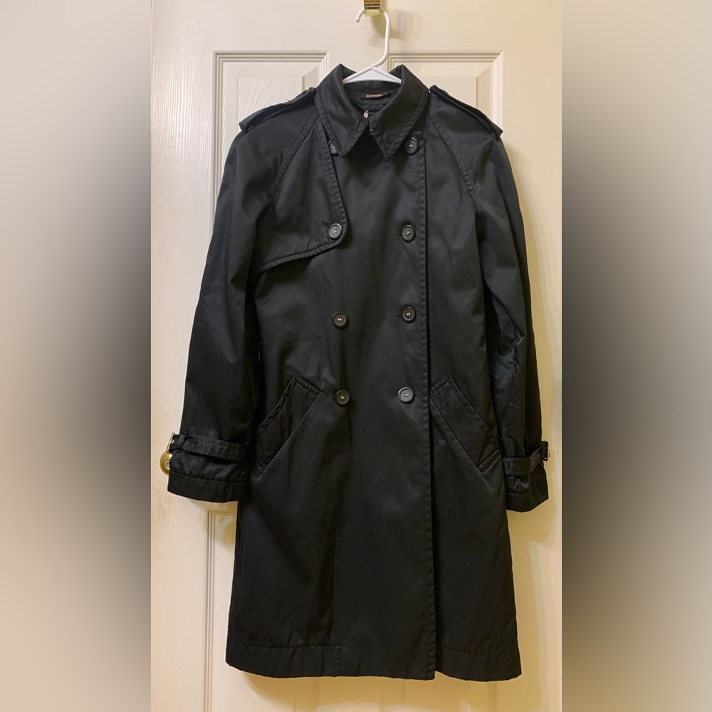 Beautiful Express Black Trench Coat with Interior Pink Accents